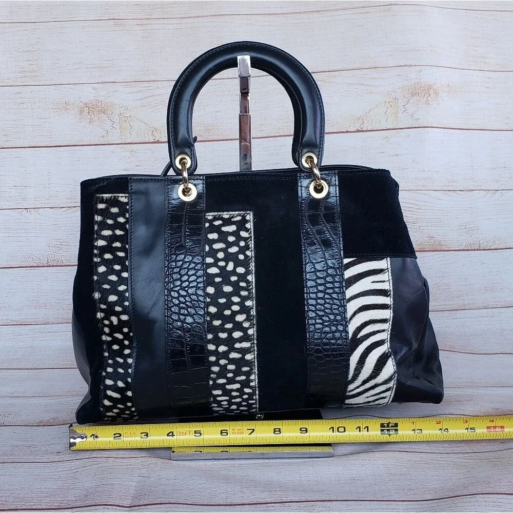 A. Bellucci Leather Suede Animal Print Satchel Made in Italy Multi Black